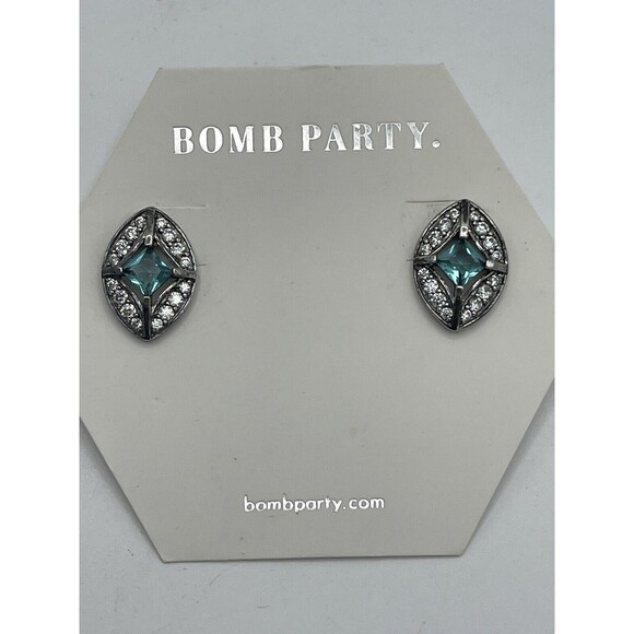 Bomb Party Starlight Dreams Seafoam Tourmaline Rhodium Plating Stud Earrings New - Picture 2 of 7